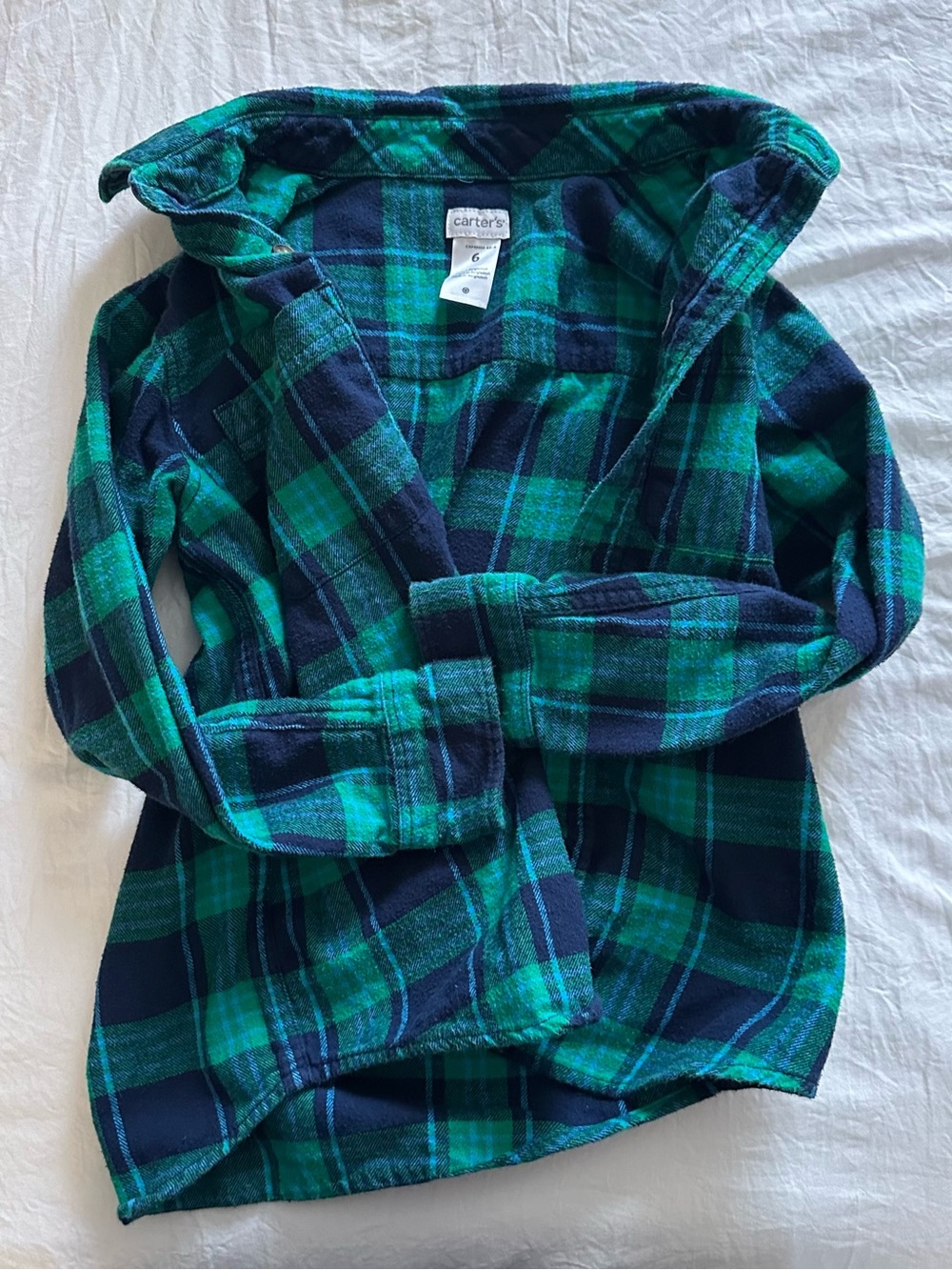 Carter's Teal & Navy Plaid Flannel Shirt Boys Size 6
